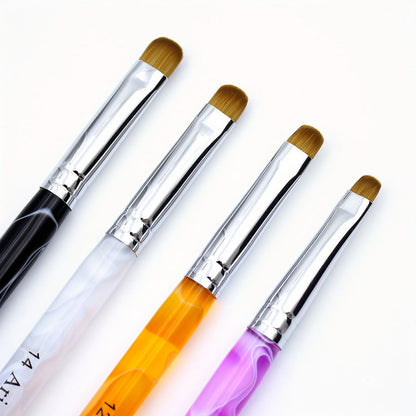 Nail Art Brush Set 4pcs Fine Tip Detail Brushes with Dotting Tool – Nylon Bristle Precision Manicure Brushes #10 #12 #14 #16 for Gel Acrylic