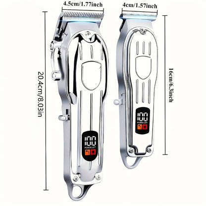Hair Clipper Cordless Metal-Body Set with LCD Battery Display and Single or Two-Piece Color Options