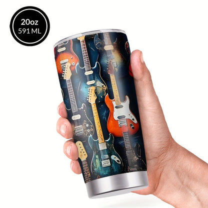 Insulated Tumbler 20oz Guitar Pattern Stainless Steel Travel Mug with Lid and Straw Double for Entryways, Bedrooms and Living Spaces