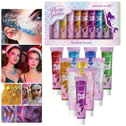 Holographic Glitter Gel Set 10 Colors Cosmetic Grade Face Body Makeup – Festival Rave Cosplay Anime