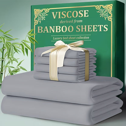 Bed Sheet Set 4-Piece Bamboo-Derived Cooling Fabric with Deep-Pocket Fitted Sheet and Four Bed Sizes