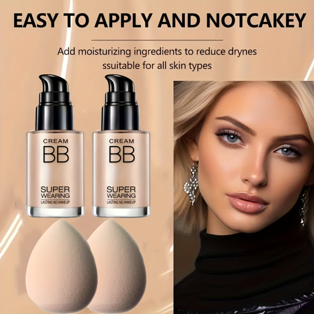 BB Cream Setting Powder Set 2 Pcs with Tools Concealer Oil Free Matte Face Makeup for Women, for Makeup, Travel and Everyday Vanity Use