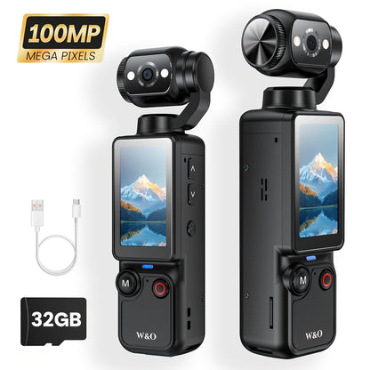 UHD Pocket Camera with 180° Rotating 1.9" Screen, 2000mAh Battery, Webcam Function, USB-C Charging, 32GB Memory Card Included