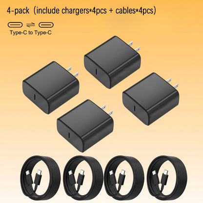 Four-Pack USB-C Wall Charger Bundle with Four Black Charging Blocks and Four Type-C Cables