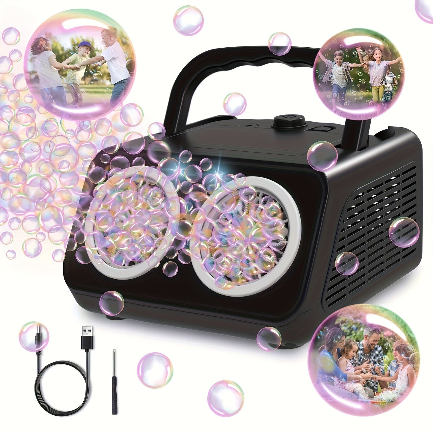 Electric Bubble Maker with 10X Bubble Solution, Dual Fan 20000+ Bubbles Per Minute Machine for Kids