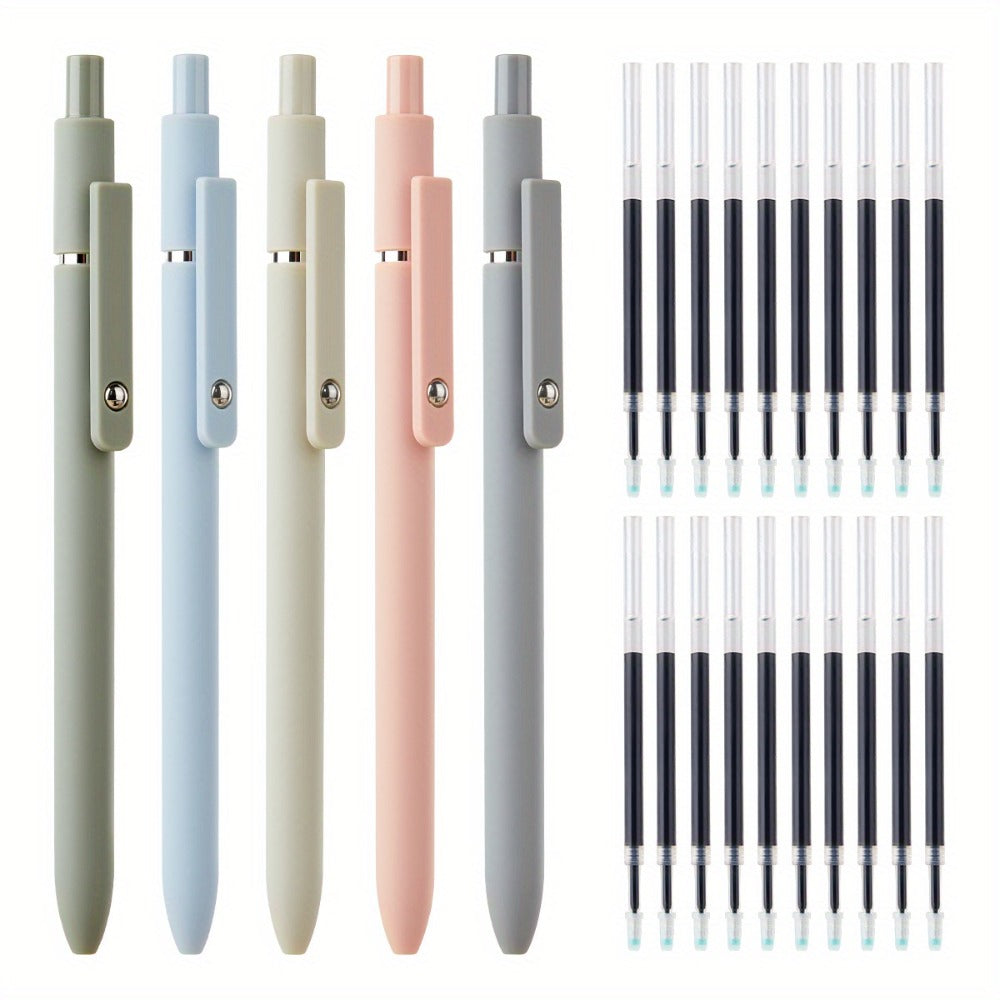 Gel Pen Set 25-Pack – 5 Multicolor Pens + 20 Black Refills 0.5mm Fine Point Quick-Drying Smooth Writing No Feather Ink for Office School