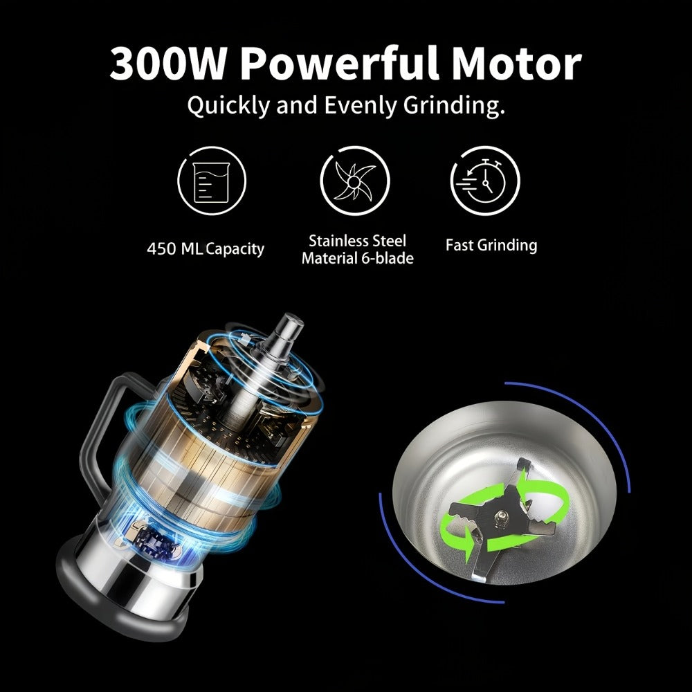 Electric Coffee Grinder 300W 25000RPM, 8-Blade Stainless Steel Spice & Grain Mill for Coffee Beans