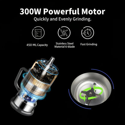 Electric Coffee Grinder 300W 25000RPM, 8-Blade Stainless Steel Spice & Grain Mill for Coffee Beans