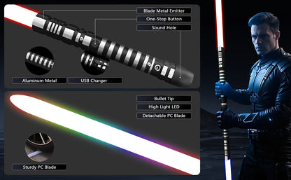 Light Up Dueling Saber 78" with 16 Color Lights & 3 Movie Sounds, 2-in-1 Dark Phantom Sword Single or Double Player