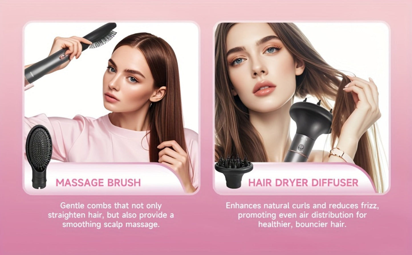 5-in-1 Hot Air Styling Comb Set Negative Ion Hair Dryer Brush with 5 Interchangeable Heads, for Home, Travel and Salon Hair Styling