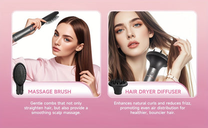 5-in-1 Hot Air Styling Comb Set Negative Ion Hair Dryer Brush with 5 Interchangeable Heads, for Home, Travel and Salon Hair Styling