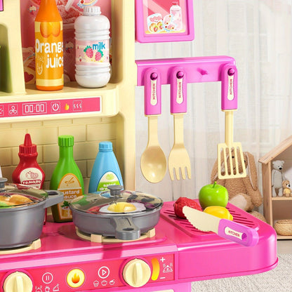 Pretend Play Kitchen Playset with Lights & Sounds, Interactive Toy Kitchen Accessories for Toddlers Ages 3+