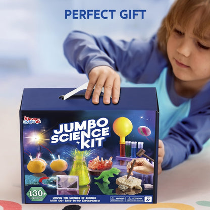 Jumbo Science Kit for Kids 130+ Experiments, STEM Chemistry Set with Crystal Growing Glowing Bulb Fossil Dig Soap Making