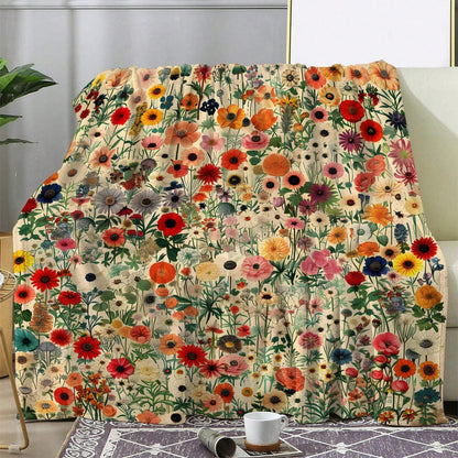 Vintage Floral Flannel Throw Blanket 200-250GSM Washable