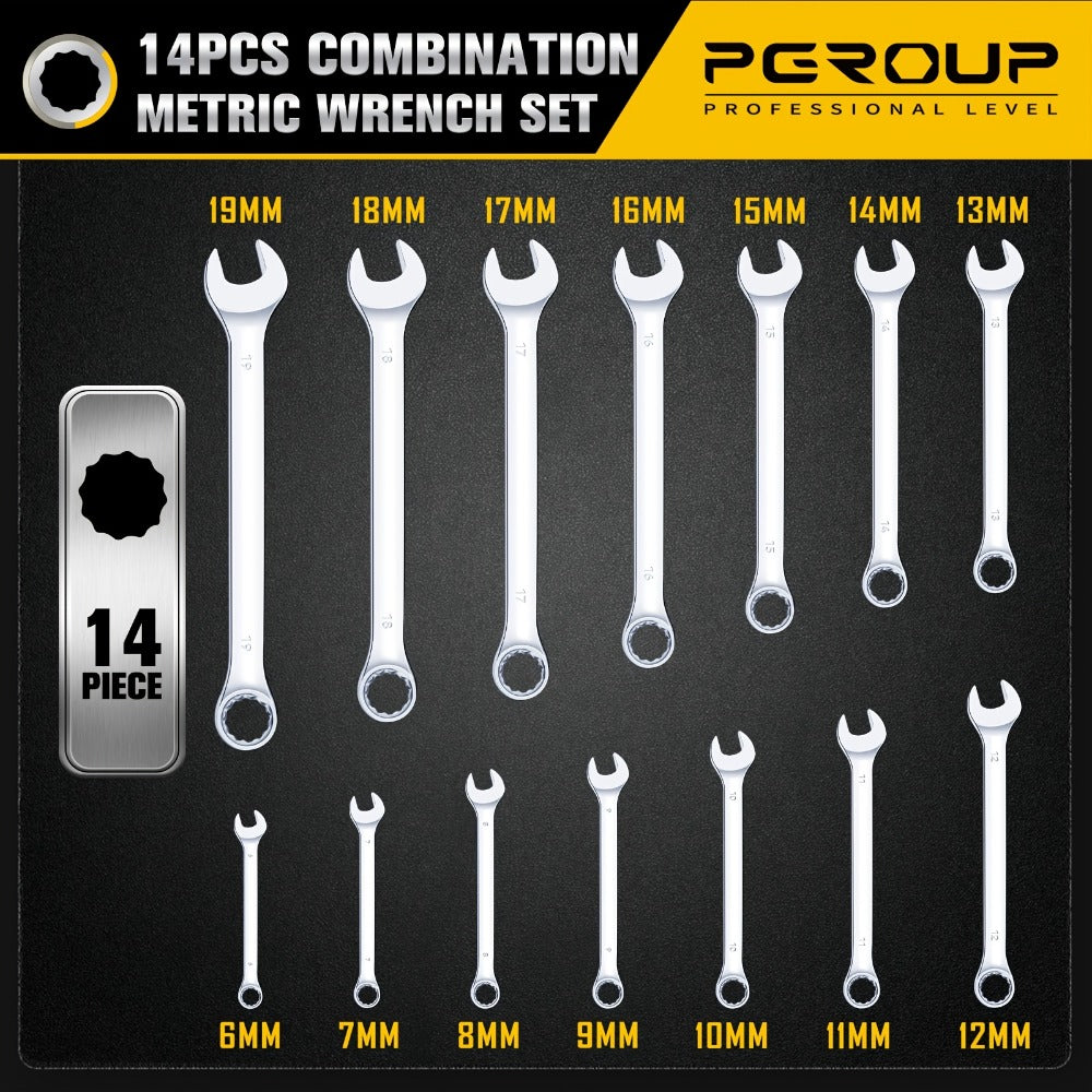 Combination Wrench Set with 14-Piece Metric, 14-Piece SAE or 32-Piece Mixed Checkout Options and Carry Case