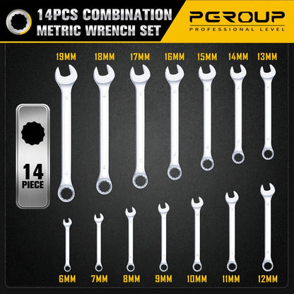 Combination Wrench Set with 14-Piece Metric, 14-Piece SAE or 32-Piece Mixed Checkout Options and Carry Case