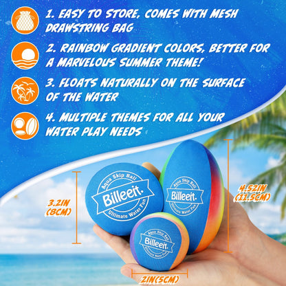 Water Bouncing Balls Set of 5 with Mesh Bag, Colorful Skipping Water Balls for Pool Beach Lake Outdoor Play