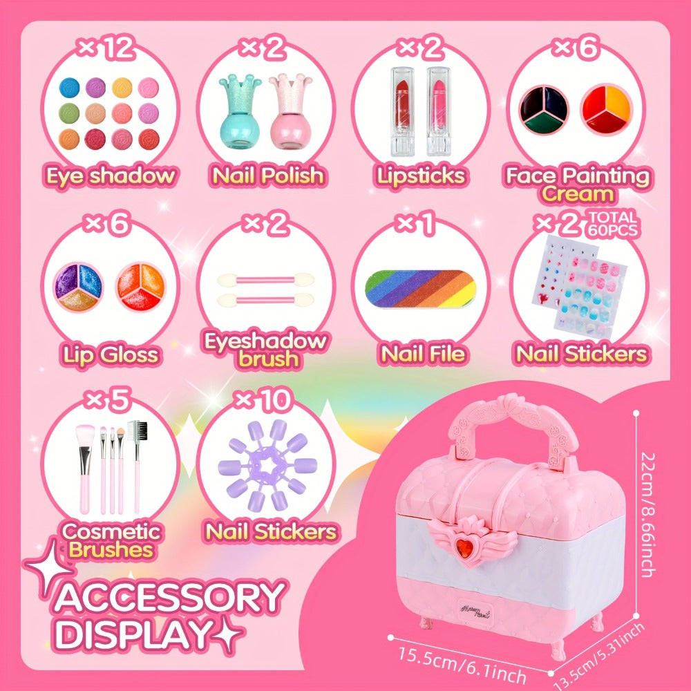 Kids Makeup Kit for Girls Ages 5-12, 48PCS Princess Pretend Play Cosmetics Set, Eyeshadow, Blush