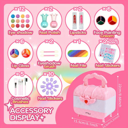 Kids Makeup Kit for Girls Ages 5-12, 48PCS Princess Pretend Play Cosmetics Set, Eyeshadow, Blush