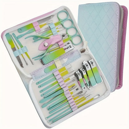 Thirty-Piece Manicure and Pedicure Kit with Gradient Travel Case, Clippers, Scissors and Nail Tools