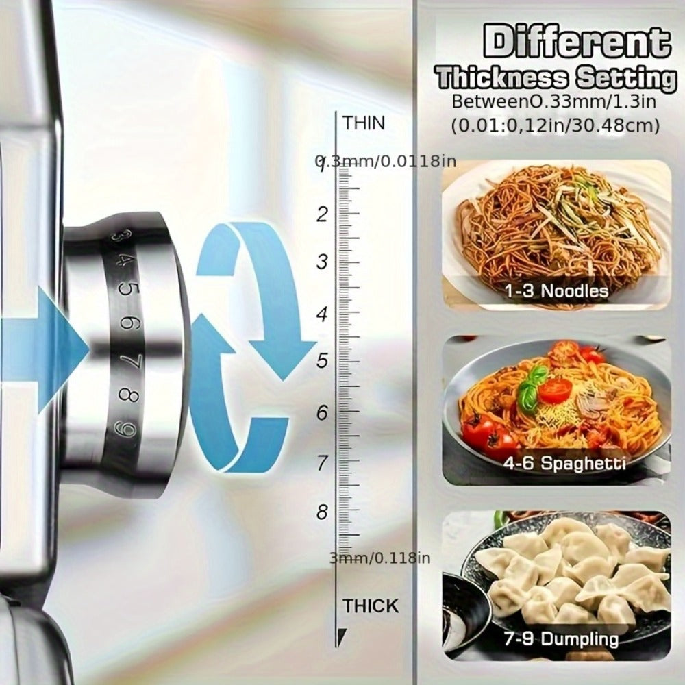 Pasta Machine with 8 Adjustable Thickness Settings, 2-in-1 Stainless Steel Manual Pasta Maker with Roller & Cutter