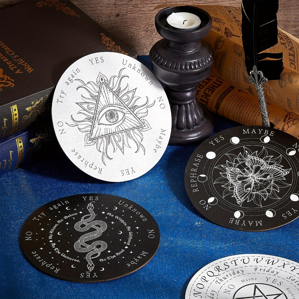 Pendulum Board Wooden 8 Pack – Retro Wiccan Divination Board 6 Inch with Metaphysical Messages Dowsing Board for Beginners Witchcraft