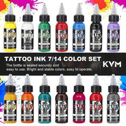 Tattoo Ink 7- or 14-Color Set with 1oz 30ml Bottles and Three Palette Configurations with Item-Specific Color, Capacity and Bottle Choices