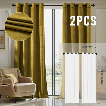 Velvet Room Darkening Curtains 2 Panels, Grommet Top Thermal Insulated Soundproof Blackout Curtains for Living Room Bedroom