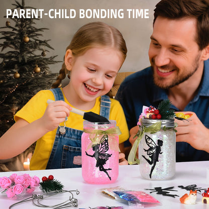 Fairy Mason Jar Lantern Craft Kit for Two Lights with Color-Changing LED Candles and Remote Control