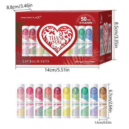Fruit Flavored Lip Gloss Set 50 Pieces – Moisturizing Lip Balm Kit in 10 Colors, Hydrating Lip Care for Dry & Cracked Lips, Day & Night Use