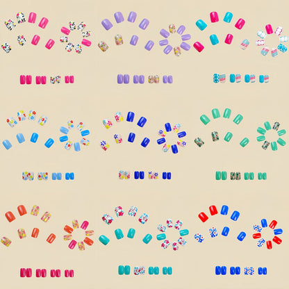 Press On Nails 216-Piece Short Full-Cover Set with Floral, Plant and Flower Designs for Spring and Summer