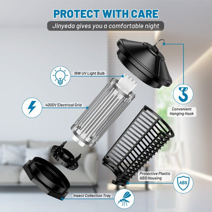 Hanging Electric Insect Zapper with 4000V Grid, 365 nm 18W UV Bulb, 6-Foot Cord and Cleaning Tools
