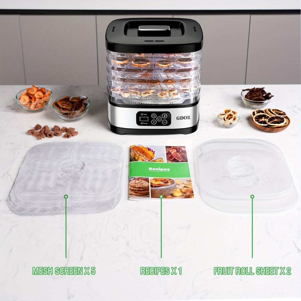 Food Dehydrator Machine 5-Tray with 72H Timer & LED Display, Adjustable Temperature Control, Includes Mesh Screen