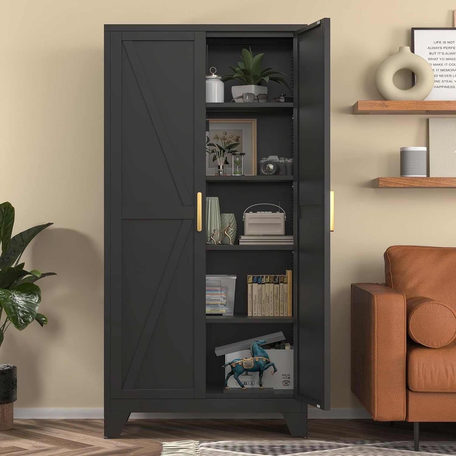Pantry Cabinet shown in the Black, 71" Farmhouse option