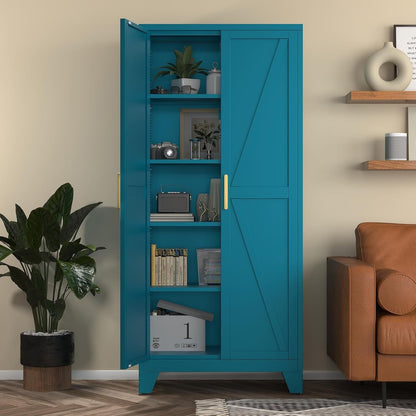 Pantry Cabinet shown in the Blue Green, 71" Farmhouse option