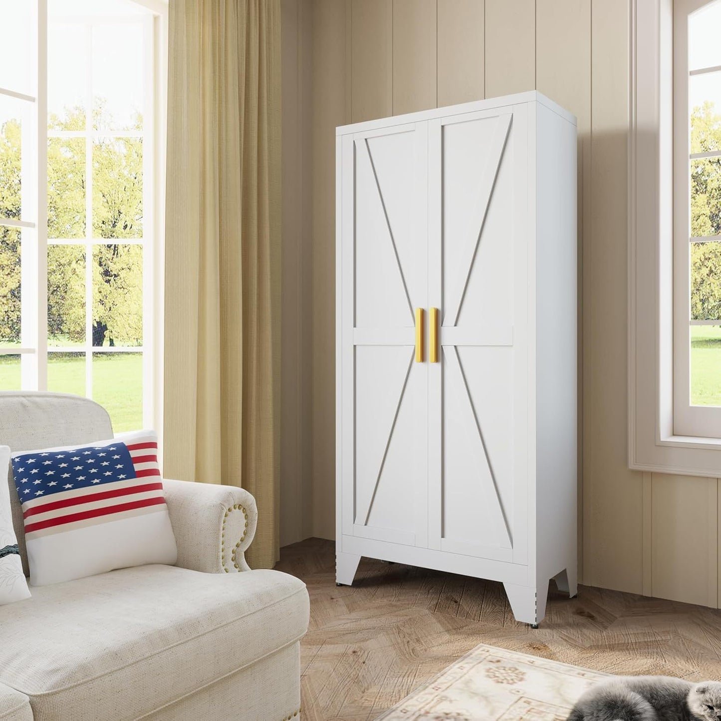 Pantry Cabinet shown in the White, 71" Farmhouse option