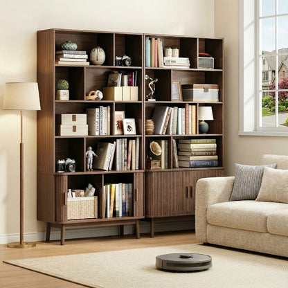 71-Inch Tall Bookcase with Adjustable Shelves and Sliding Doors for Living Room detail image - detail view 7