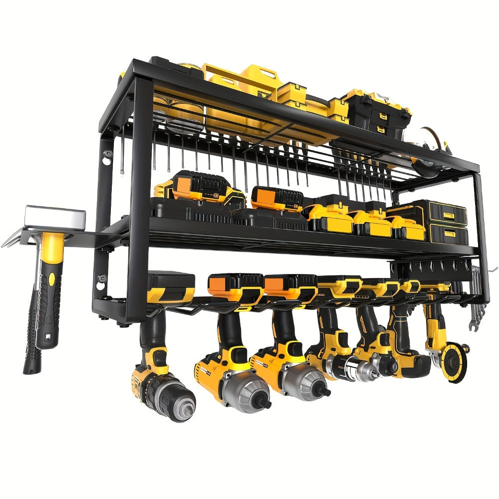 Wall Mounted Power Tool Organizer Rack, Metal Drill Holder with 2/3/4 Layer Floating Shelf, Garage Tool Storage for Cordless Drills