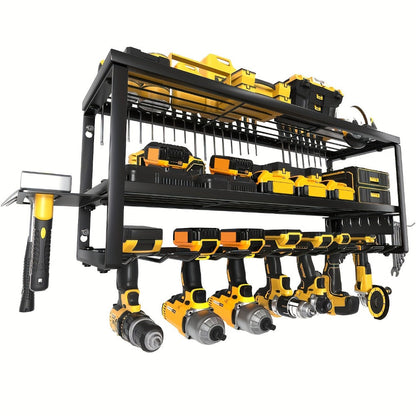 Wall Mounted Power Tool Organizer Rack, Metal Drill Holder with 2/3/4 Layer Floating Shelf, Garage Tool Storage for Cordless Drills