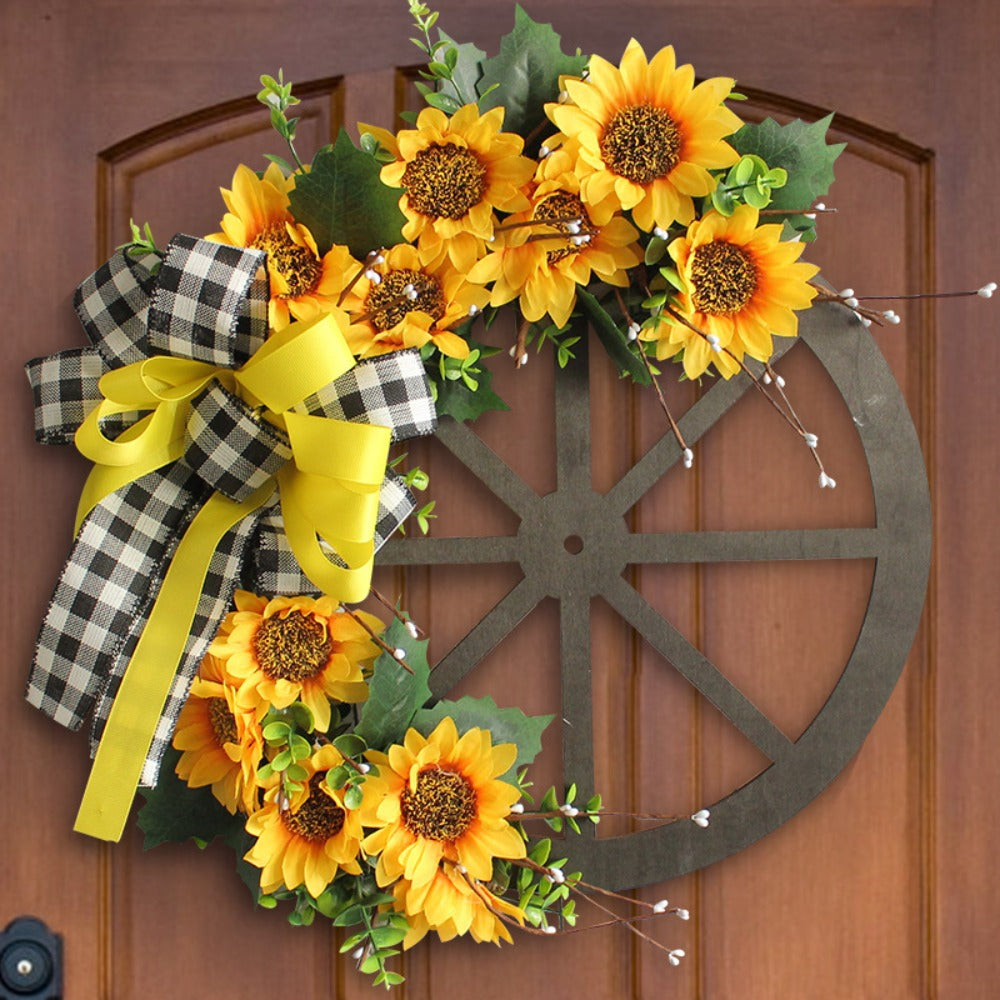 Sunflower Bow Wreath for Front Door - Handcrafted Thanksgiving Wreath with Natural Look, Fall Seasonal Home Decor