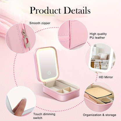 Lighted Makeup Mirror with Travel Case Cosmetic Organizer 3-Color LED Light 1200mAh, for Makeup, Travel and Everyday Vanity Use