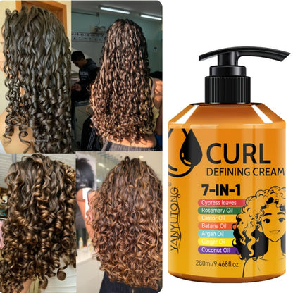 7-in-1 Moisturizing Curl Cream Anti-Frizz Flexible Hold Styling Cream for Wavy Curly Coily Hair – Non-Sticky Elasticity Curl Enhancer