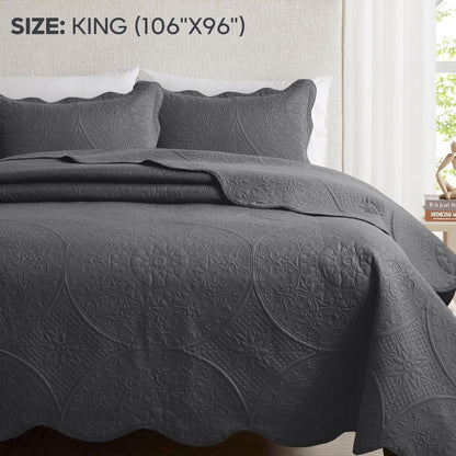 Floral-Pattern Three-Piece Bedspread Set in 16 Colors with Twin, Queen, King and California King Sizes