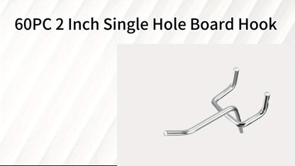 Pegboard Hooks 60pcs Stainless Steel 2 Inch Single Hole – 1-Inch Spacing Board Hooks for Tool Organization in Garage Workshop Warehouse