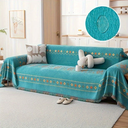 Sofa Cover Bohemian Embroidered Chenille Knit Throw with No Padding in Four Sizes and Five Colors