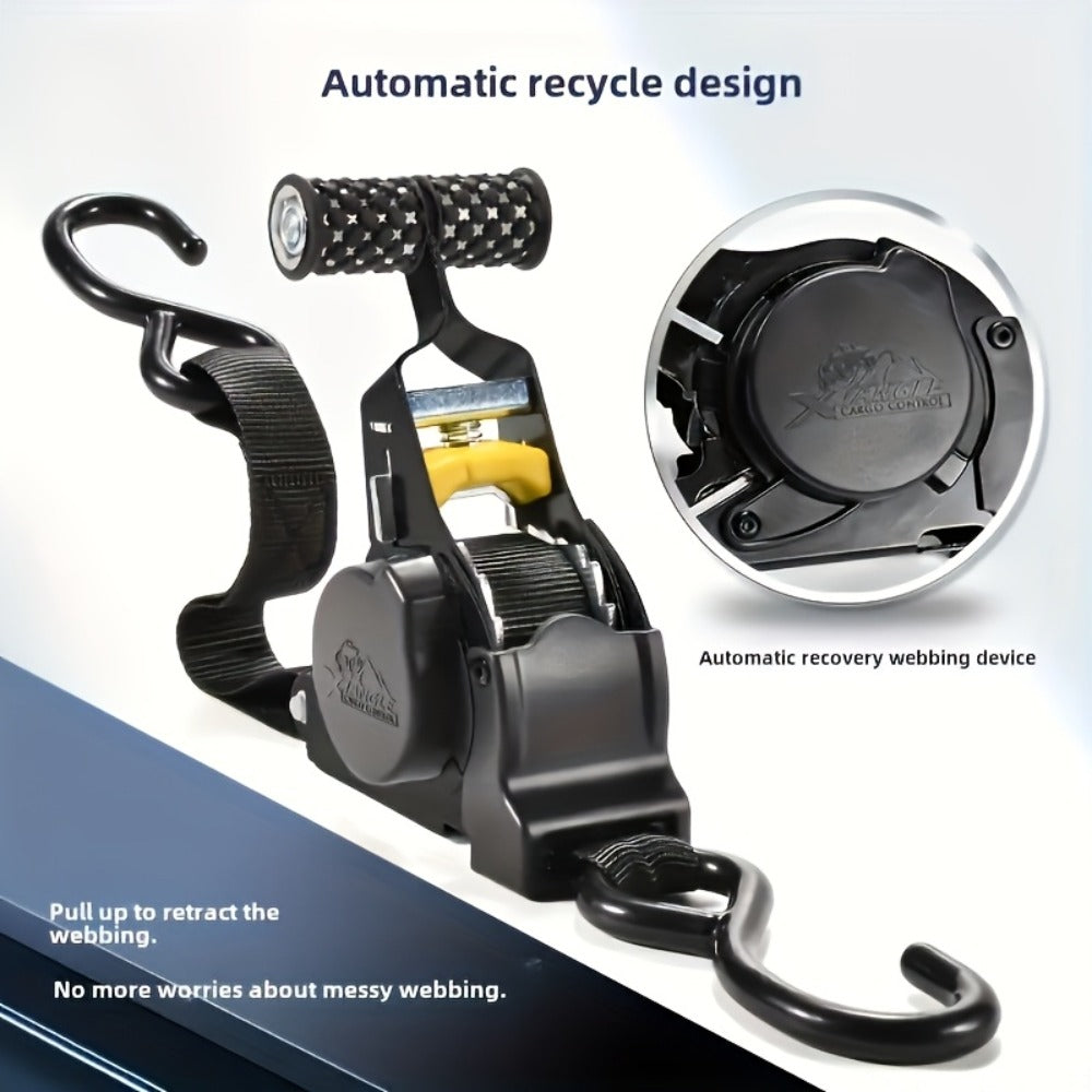 Self-Retracting Tie Down Straps 10 Feet Ratchet Cargo Straps, Auto Retract for Truck Trailer Motorcycle Moving & Appliances