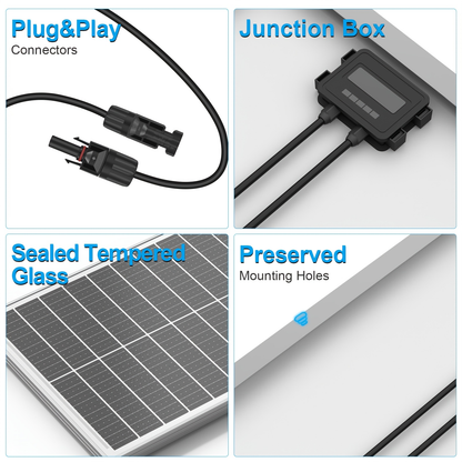 Solar Panel 100W 12V 18BB Monocrystalline 24% High Efficiency PV Module Power Charger for RV Battery Marine Rooftop Farm Home Camping