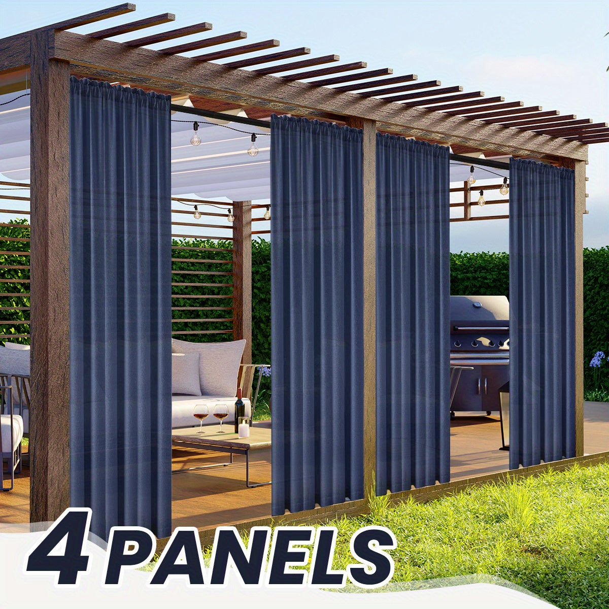 Four-Panel Rod-Pocket Window Curtain Set with Linen-Look Surface, 13 Colors and Seven Length Options