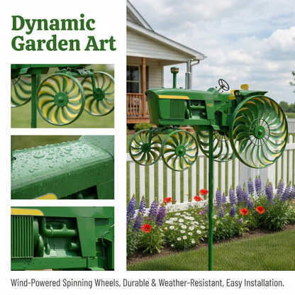 Garden Windmill Stake Tractor-Shaped | Rotating Wheels Pinwheel for Patio Yard Lawn Outdoor Sculpture Decor Gift