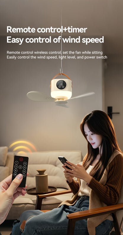Portable Fan USB-Powered Hanging Tent Model with Remote Control, LED Light and Optional Triangular Stand